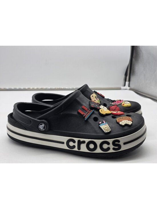 CROCS Other - Crocs Clog Shoes Mens Size 9 Black Jibbitz Slip On Sandals Stains Comfort Casual